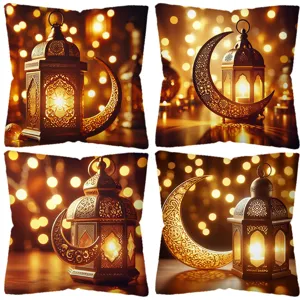 Golden moon lantern peach skin velvet pillow cover for festive home decor and sofa cushion.