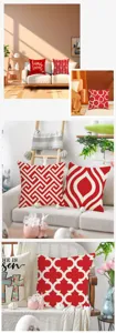 Modern minimalist linen throw pillow cover with geometric patterns, red home decor.