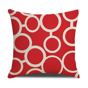 Modern geometric print throw pillow cover red and beige abstract rings pattern for home sofa decor