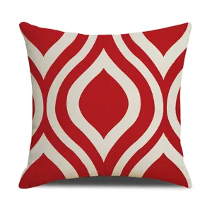 Modern geometric linen throw pillow cover red white decorative cushion case for sofa