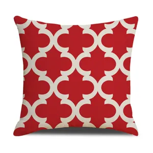 Modern minimalist red and white geometric quatrefoil pattern throw pillow cover linen home decor