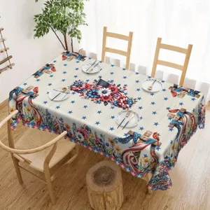 Onafhankelijkheidsdag Patriottisch Polyester Tafelkleed Ster Bloemenprint Rechthoekig Rond Stofdicht Eettafel Hoes