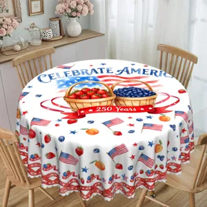 Patriotic Independence Day Tablecloth Polyester Dust-Proof Table Cover American Flag Dining Table Protector for Home Party