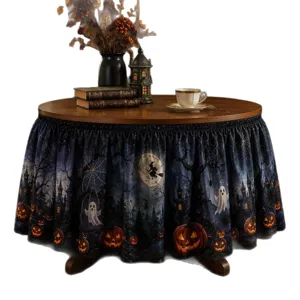 Φούστα τραπεζιού Halloween με στάμπα κολοκύθας κάστρου φάντασμα διακόσμηση πάρτι 1τμχ