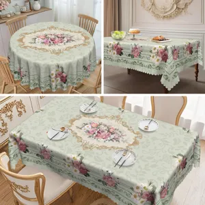 Tovaglia con fiori di rose vintage primaverile, elegante copritavolo in tessuto poliestere.