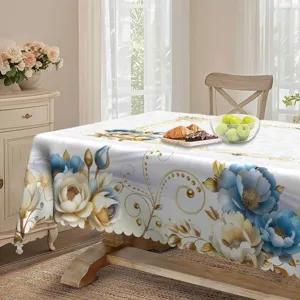 Raffinata tovaglia con stampa floreale in polyester per decorazione della tavola da pranzo.