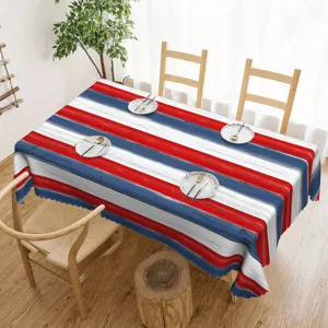 Nappe du Jour de l'Indépendance Motif Bois Rayure Couverture de Table Rouge Blanc Bleu Polyester Anti-poussière Décor de Salle à Manger