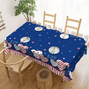 American Independence Day Tablecloth Polyester Fabric Dustproof Table Cover Stars And Stripes Home Dining Decor