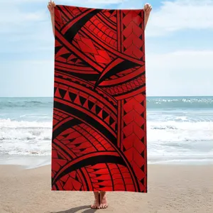 Polynesian tribal red black print beach towel quick dry polyester swim bath towel