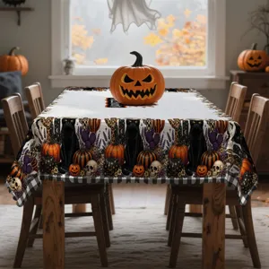 Nappe d'Halloween en polyester décorative chat noir et motif de citrouille pour salle