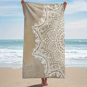 Boho mandala print beach towel, quick-dry polyester bath towel for summer vacation swimming.
