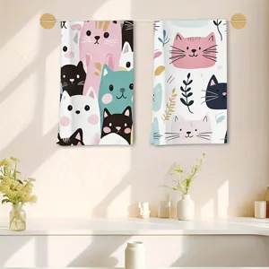 Set strofinacci da cucina con gatti cartone animato, panno assorbente in microfibra per la casa.
