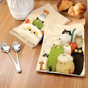 Vista dettagliata di strofinaccio da cucina in microfibra con stampa gatto, assorbente.