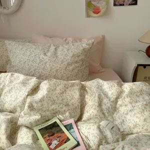 Parure de lit douillette à fleurs avec taie d'oreiller, tissu doux pour décoration de chambre