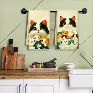 Simpatico asciugamano da cucina in microfibra con stampa di gatti per pulizia giornaliera.