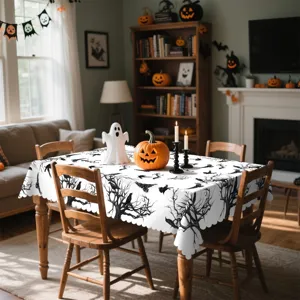 Nappe d'Halloween en polyester housse de table décorative impression corbeau arbre noir