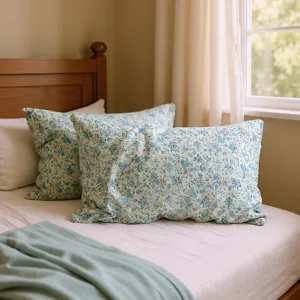 Housse de Coussin Fleurie Douce Polyester Taie d'Oreiller Bleu Décoration Chambre Salon