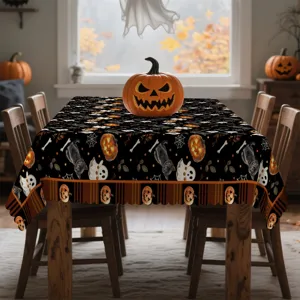 Nappe d'Halloween en polyester imprimé chat effrayant citrouille décoration de table