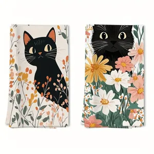 Set strofinacci cucina gatto nero floreale microfibra assorbente panno per piatti