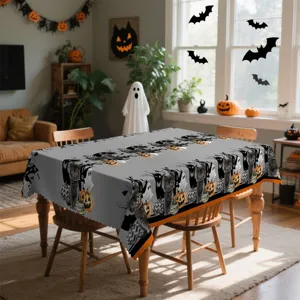 Nappe d'Halloween avec chats noirs et citrouilles, décoration de table en polyester imperméable.
