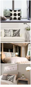 Modern minimalist geometric linen throw pillow cover with stylish polka dot and line prints.