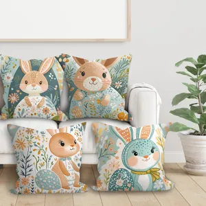 Ostern Hase Osterei Pfirsichhaut Kissenbezug Cartoon Kaninchen Blumen Kissenhülle Für Wohnzimmer Sofa Heim Party Dekoration