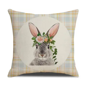 Fodera per cuscino in lino con coniglio pasquale, federa decorativa per divano letto.