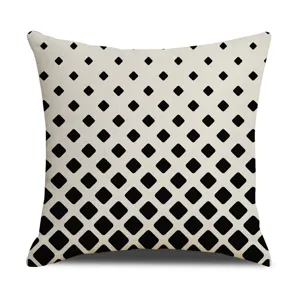Modern minimalist geometric throw pillow cover, black and white diamond pattern linen cushion case.