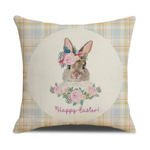 Federa per cuscino con coniglietto di Pasqua in lino quadri decorazione primaverile casa