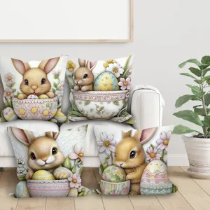 Housse de Coussin Décorative Lapin Œuf de Pâques Style Nordique Peau de Pêche pour Salon