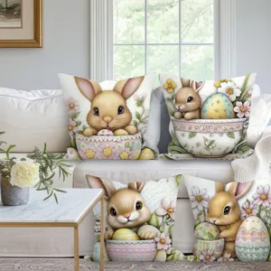 Housse de coussin de Pâques lapin mignon taie d'oreiller décorative canapé salon