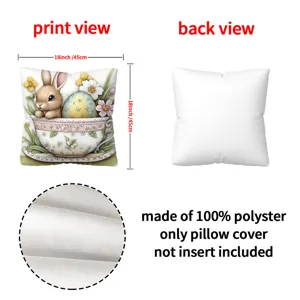 Housse de Coussin Lapin de Pâques Tasse 45x45 cm Taie d'Oreiller Décoration Polyester