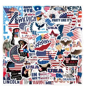 Pack of 50 American Independence Day waterproof stickers for water bottles, laptops and luggage.