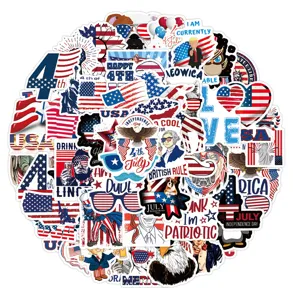 Detailed view of patriotic sticker collection showcasing various American themed waterproof decal designs.
