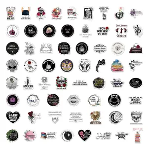 Dark romance reader sticker details, gothic skull and book waterproof decal for laptop decor