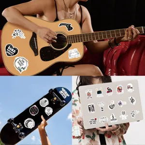 Dark romance reader theme waterproof stickers detail scene, guitar and laptop decoration.