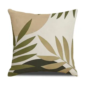 Nordic style plant print linen pillow cover, modern minimalist sofa cushion cover design.