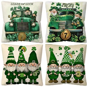 St. Patrick's dag kabouter klaver groene vrachtwagen decoratieve kussenhoezen set van vier