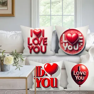 Valentine's day throw pillow covers with heart balloon letter prints, sofa cushion set.