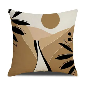 Nordic style decorative throw pillow cover, modern minimalist abstract plant linen cushion case.