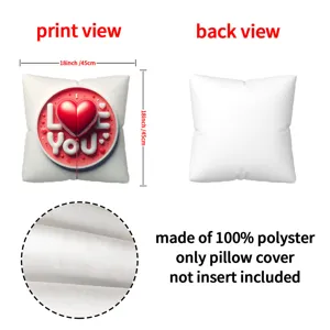 Valentine's Day pillow cover 18x18 inch, heart balloon print sofa cushion, soft 100% polyester.