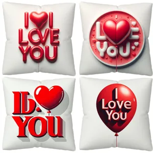 Valentine's Day throw pillow cover with 3D red heart love balloon print for sofa home decor.