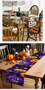 Halloween Table Runner Vintage Pumpkin Tablecloth Heat Resistant Dining Room Table Decor