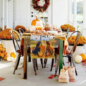 Autumn Fall Table Runner Pumpkin Thanksgiving Tablecloth Home Kitchen Decor 33x183cm