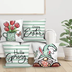 Easter Spring decorative pillow covers set cute gnome tulip sofa cushion 4pcs set