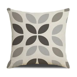 Modern minimalist linen throw pillow cover with geometric leaf pattern for sofa decor.