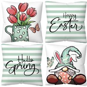 Decorative Easter pillow covers set, floral spring cushion cases for sofa bedroom home decor.