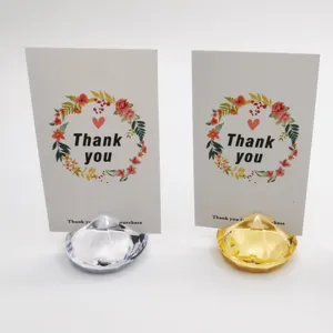 Tarjetero de diamante de cristal pinza de notas soporte de mesa para decoración de bodas.