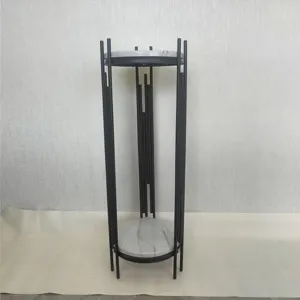 Nordic luxury metal plant stand with faux marble shelves, modern tall floor flower rack.
