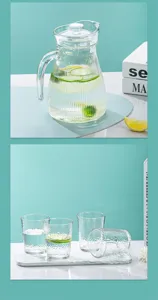7-piece luxury glass water pitcher and cups set, modern minimalist style for home use.
